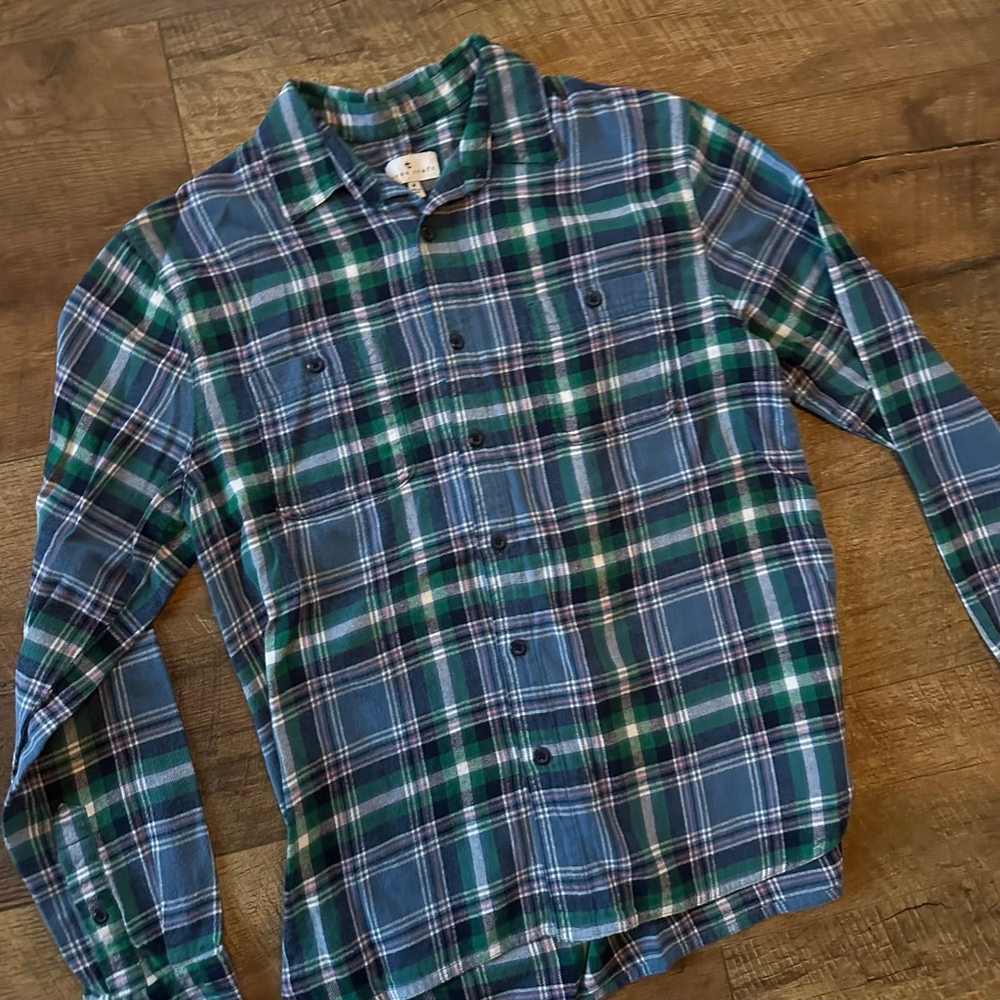 Men's True Craft Casual Button Down Shirt M Blue Green Plaid